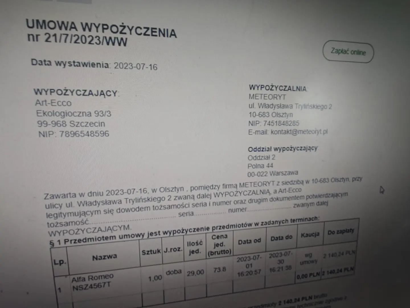AKTUALIZACJA SYSTEMU WYPOŻYCZALNIA
