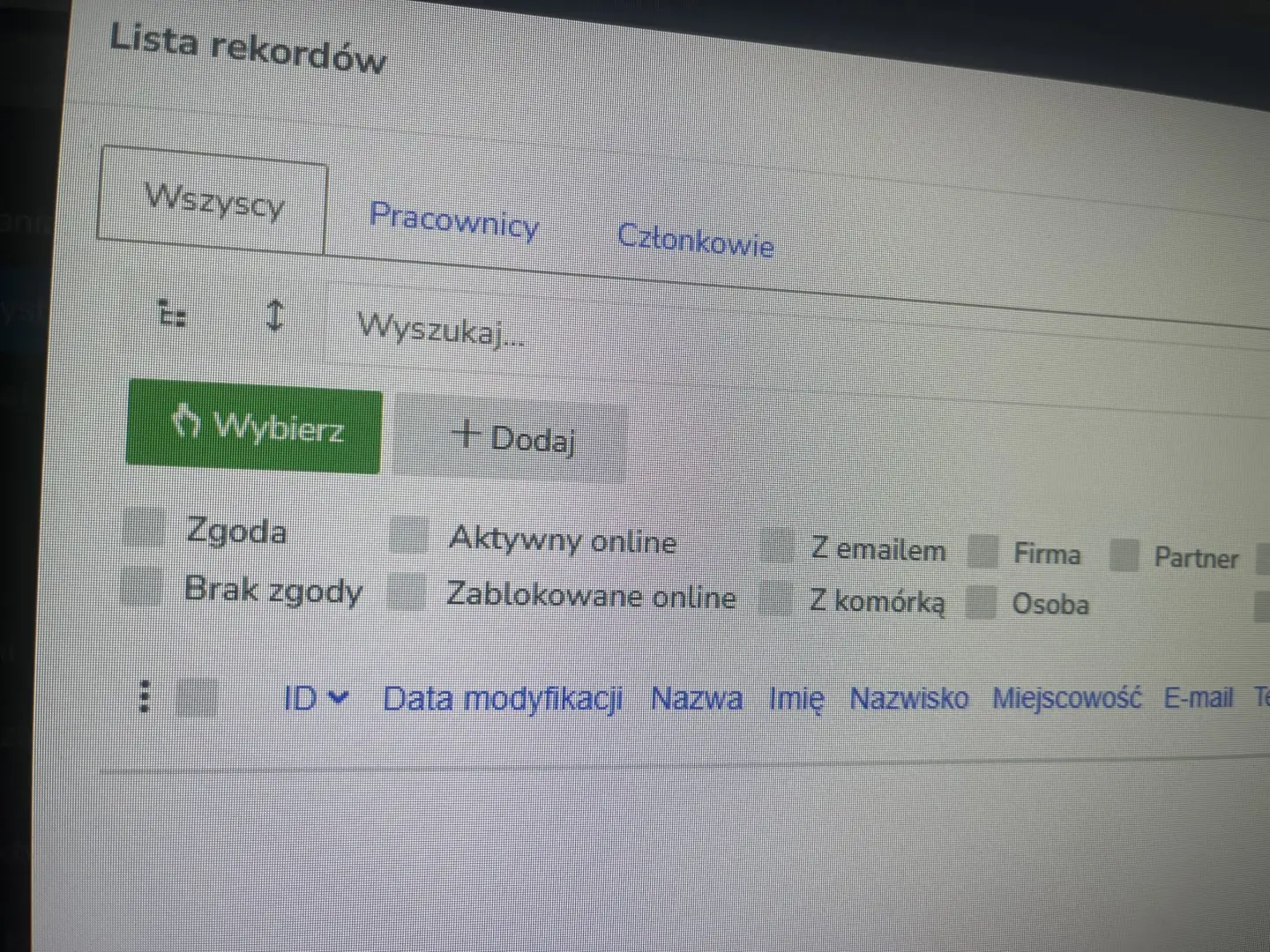 CZŁONKOWIE ORGANIZACJI W LIŚCIE MAILINGOWEJ