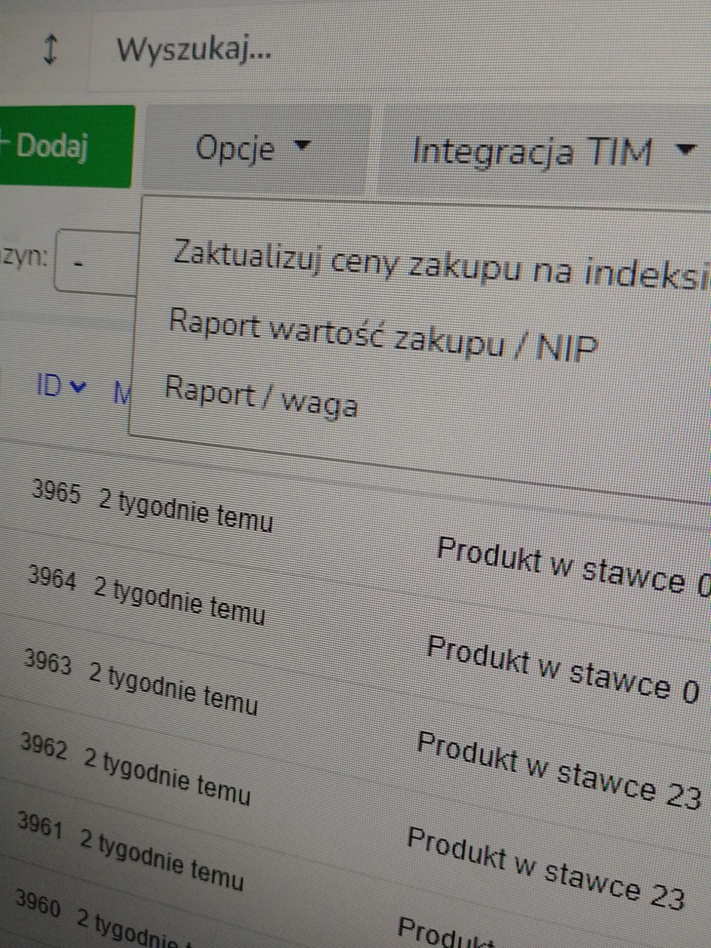 RAPORT SUMY WAGI NA INDEKSIE