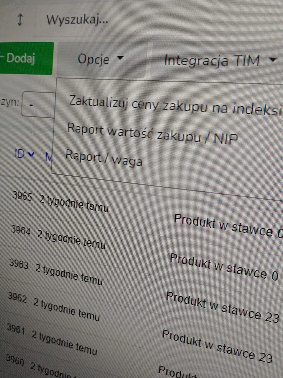 RAPORT SUMY WAGI NA INDEKSIE