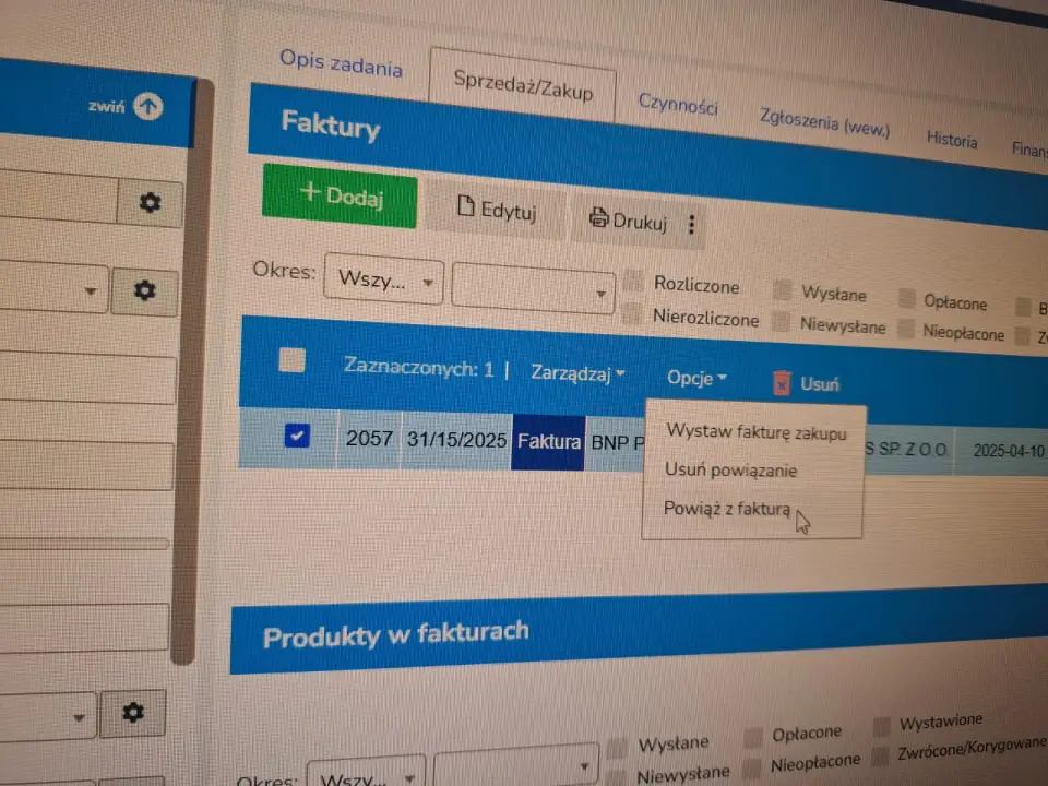 NOWOŚĆ ! POWIĄZANIE FAKTUR Z ZADANIAMI